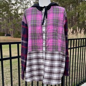 BDG Urban Outfitters Oversized Flannel Plaid Button Down Hoodie